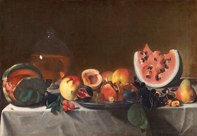 Still Life with Watermelons and Carafe of White Wine by Carlo Saraceni